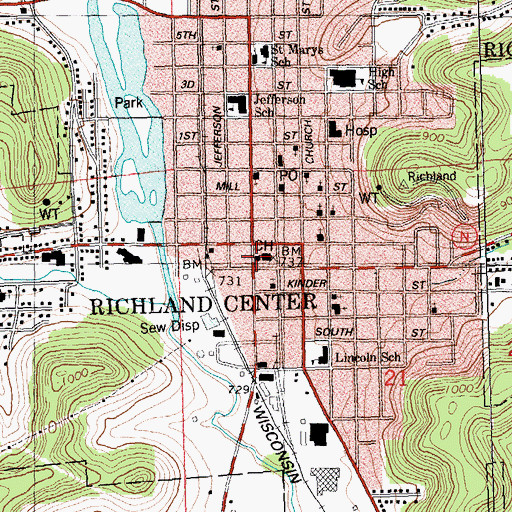 Topographic Map of Richland County Sheriff Dept, WI