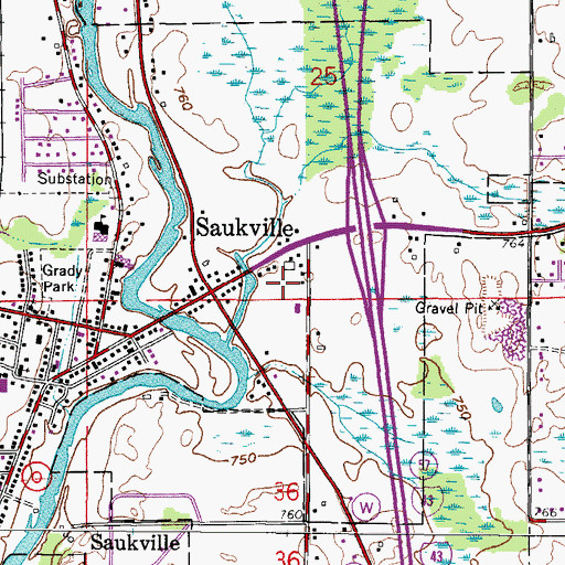 Topographic Map of Saukville Police Department, WI