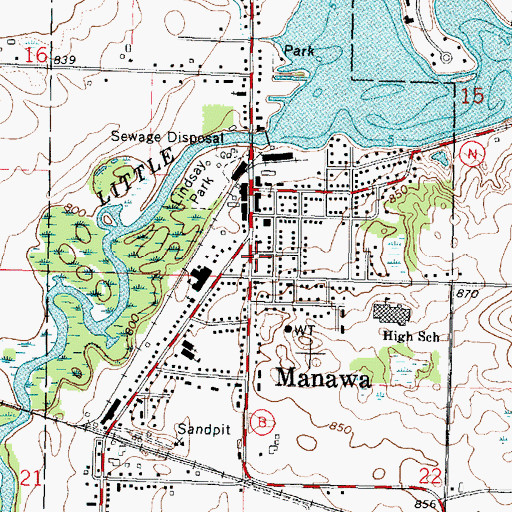 Topographic Map of Manawa Police Department, WI