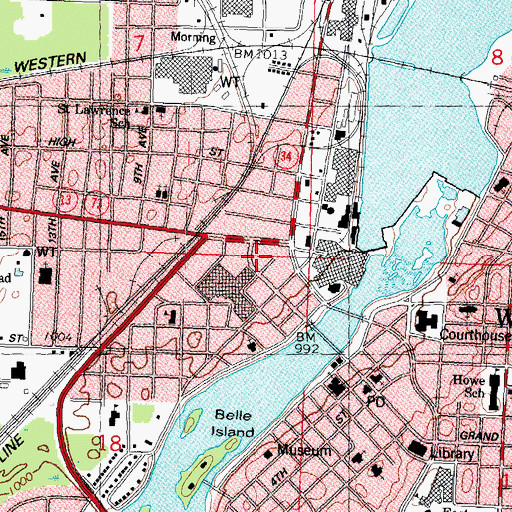 Topographic Map of Wisconsin Rapids Police Department, WI