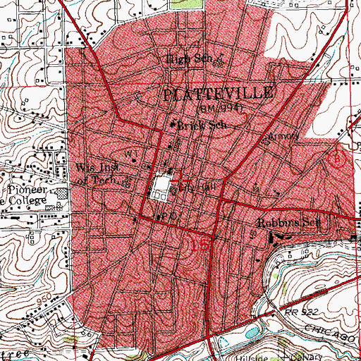 Topographic Map of Platteville Police Department, WI
