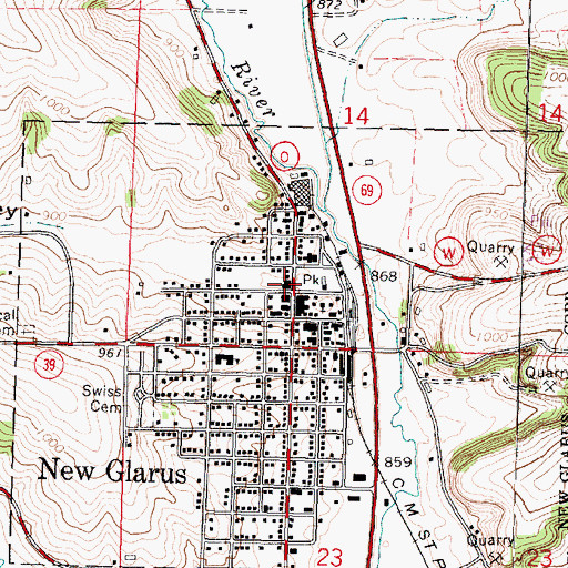 Topographic Map of New Glarus Police Department, WI
