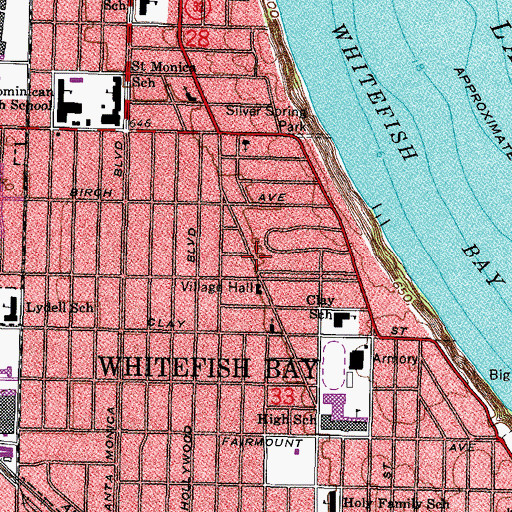Topographic Map of Whitefish Bay Police Department, WI