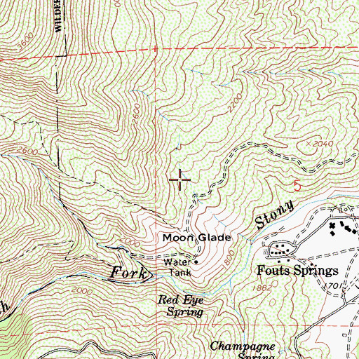 Topographic Map of Trout Creek Trailhead Parking, CA