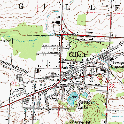 Topographic Map of Gillett Police Department, WI