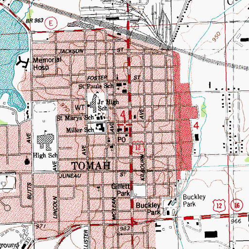 Topographic Map of Tomah Police Department, WI