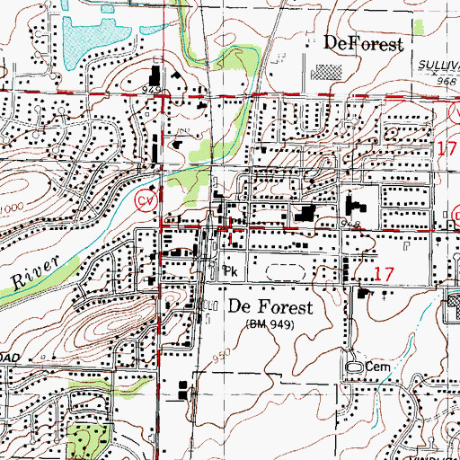 Topographic Map of DeForest Police Department, WI