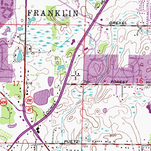 Topographic Map of Franklin Police Department, WI
