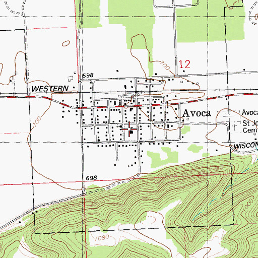 Topographic Map of Avoca Police Department, WI