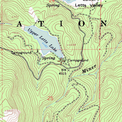 Topographic Map of Letts Recreation Site, CA