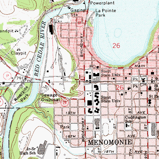 Topographic Map of University of Washington Stout Police Department, WI