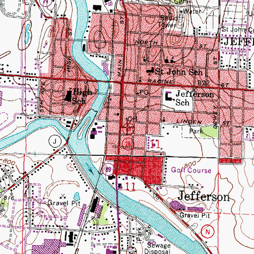 Topographic Map of Jefferson County Jail, WI
