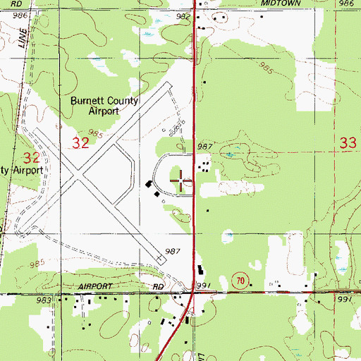 Topographic Map of Burnett County Jail, WI