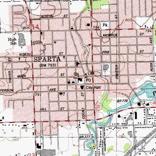 Topographic Map of Monroe County Jail, WI