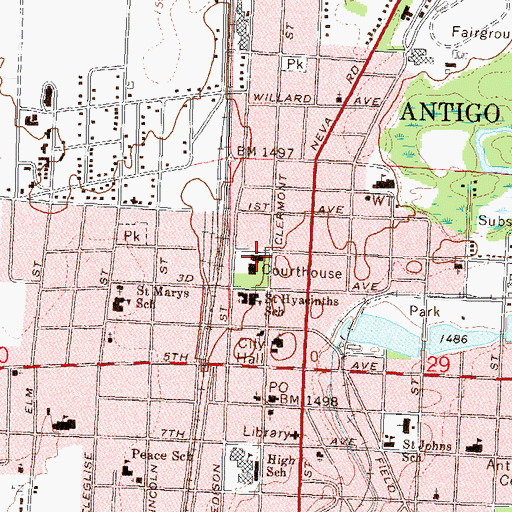 Topographic Map of Antigo Police Department, WI