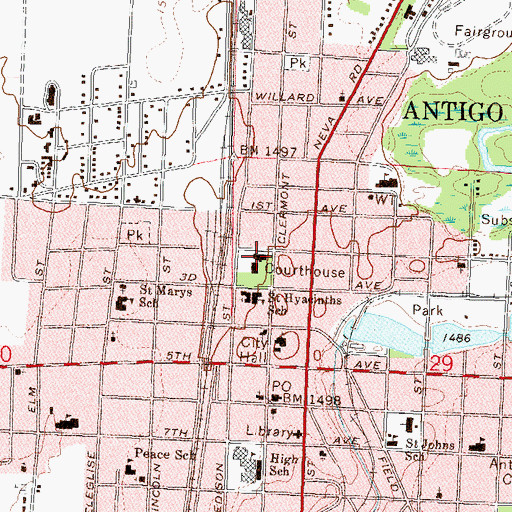 Topographic Map of Langlade County Jail, WI
