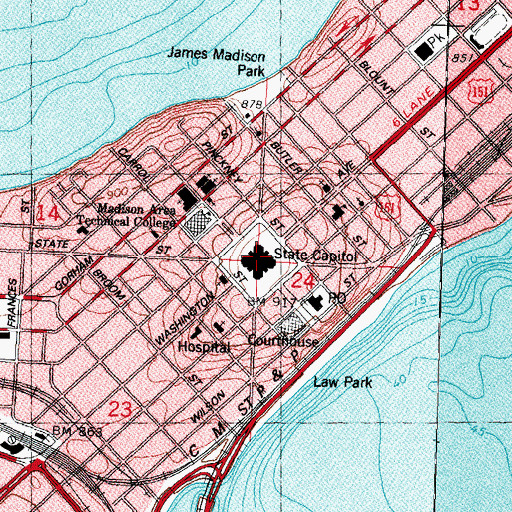 Topographic Map of Wisconsin State Capitol Police Department - Madison Headquarters, WI