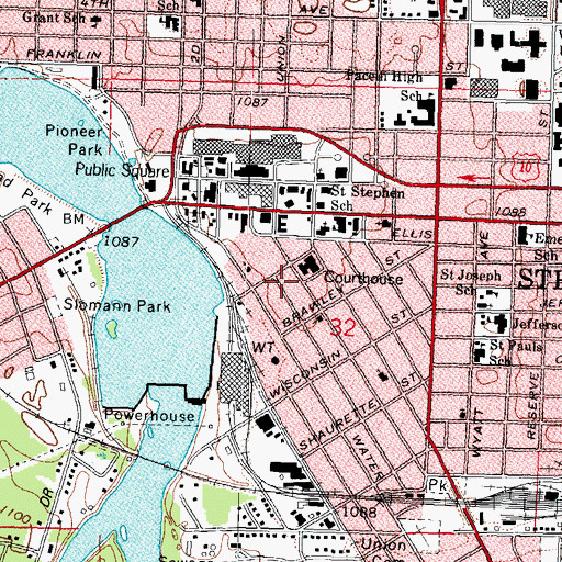 Topographic Map of Portage County Jail, WI
