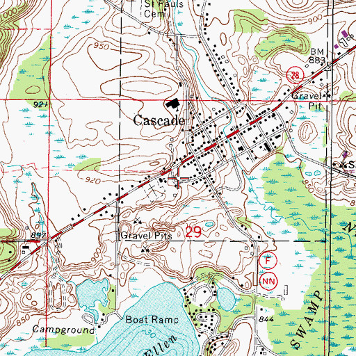Topographic Map of Cascade Police Department, WI