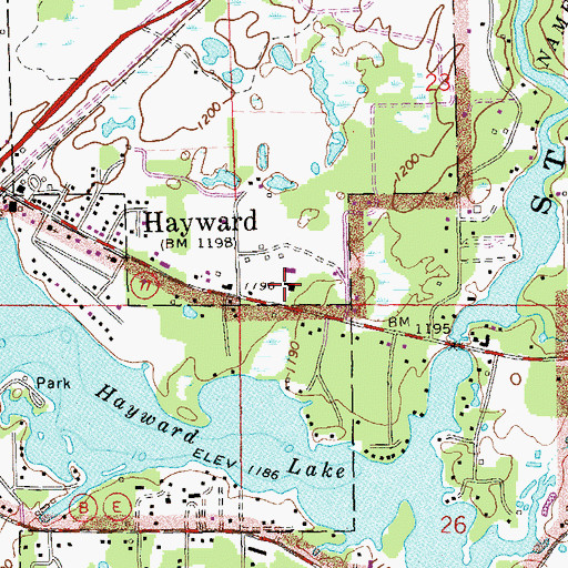 Topographic Map of Hayward Town Police Department, WI