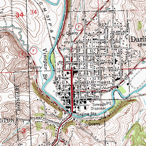 Topographic Map of Darlington Police Department, WI