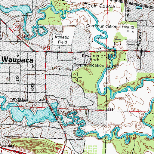Topographic Map of Waupaca County Jail, WI