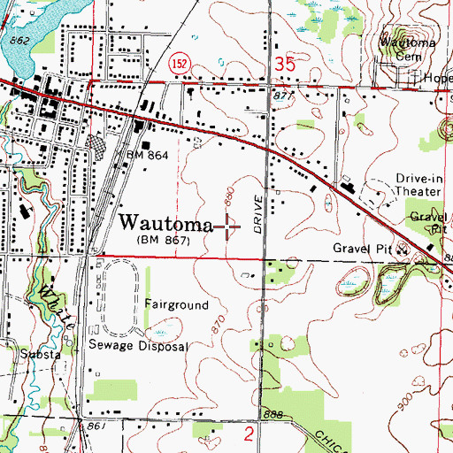 Topographic Map of Waushara County Jail, WI