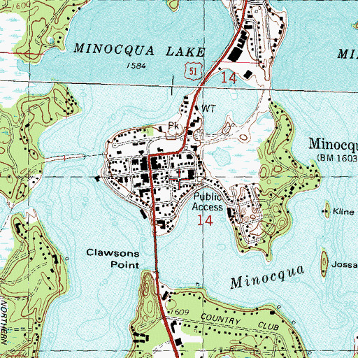 Topographic Map of Minocqua Police Department, WI