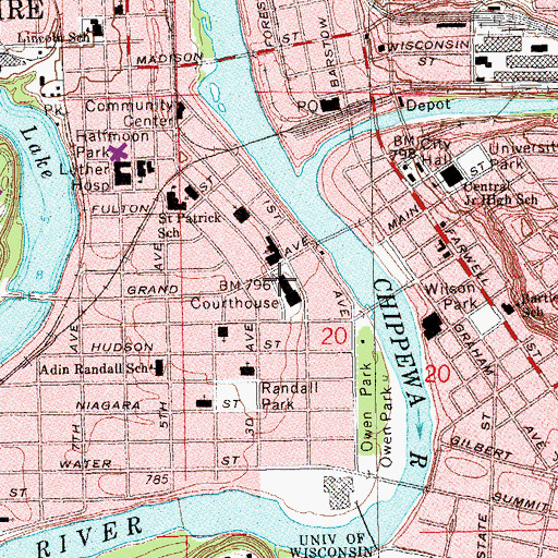 Topographic Map of Eau Claire Police Department, WI