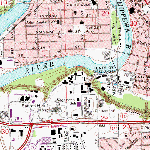 Topographic Map of University of Wisconsin - Eau Claire Police Department, WI