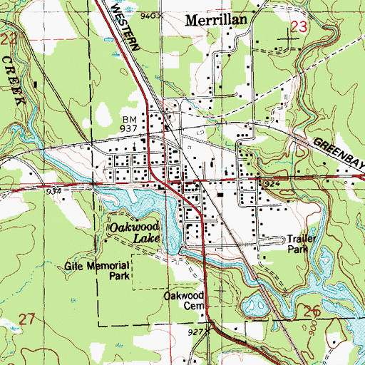 Topographic Map of Merrillan Police Department, WI
