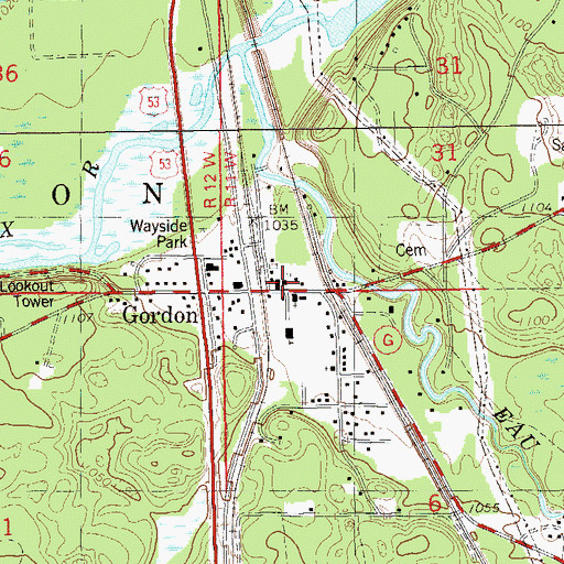 Topographic Map of Gordon Town Constable, WI