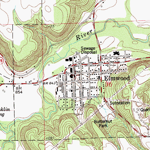Topographic Map of Elmwood Police Department, WI