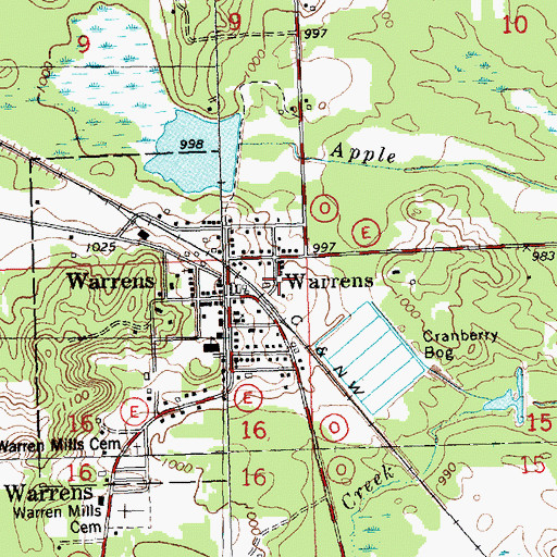 Topographic Map of Warrens Police Department, WI