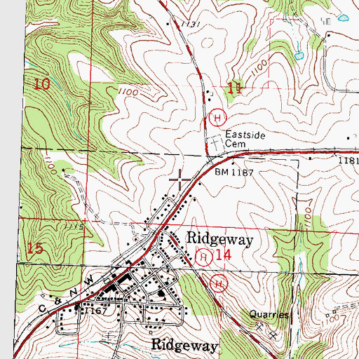 Topographic Map of Ridgeway Police Department, WI