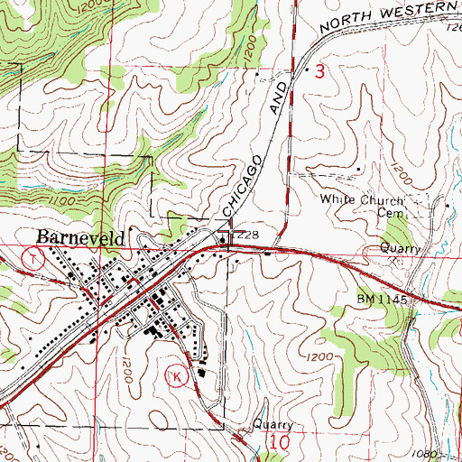 Topographic Map of Barneveld Police Department, WI