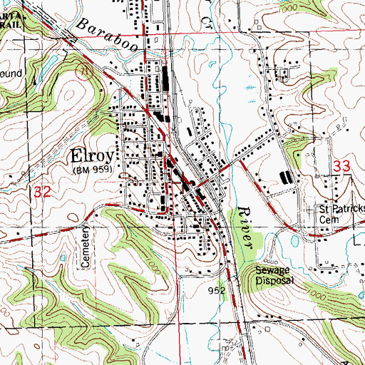 Topographic Map of Elroy Police Department, WI