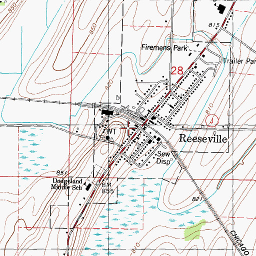 Topographic Map of Reeseville Police Department, WI