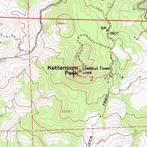 Topographic Map of Kettenpom Peak Lookout, CA