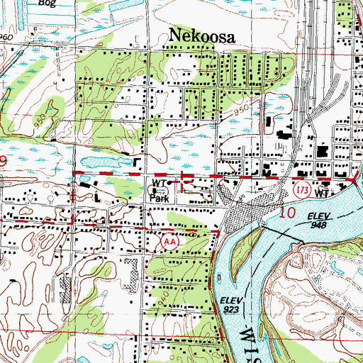 Topographic Map of Nekoosa Police Department, WI