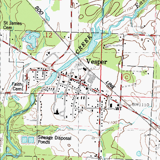 Topographic Map of Vesper Police Department, WI