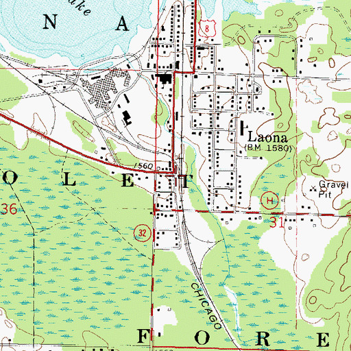 Topographic Map of Laona Police Department, WI