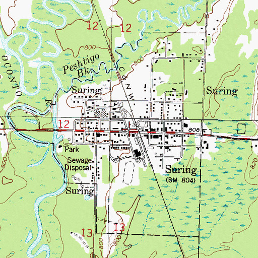 Topographic Map of Suring Police Department, WI