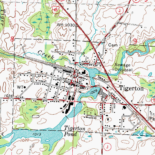 Topographic Map of Tigerton Police Department, WI
