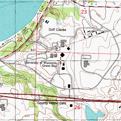 Topographic Map of University of Wisconsin - Green bay Police Department, WI
