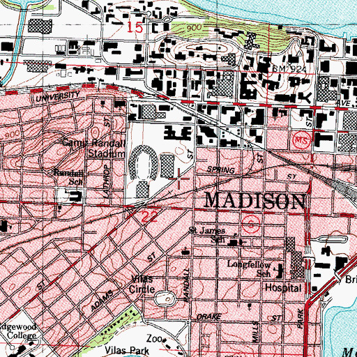Topographic Map of University of Wisconsin Police Department, WI