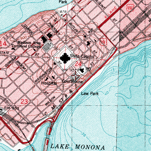 Topographic Map of Dane County City - County Building Jail, WI