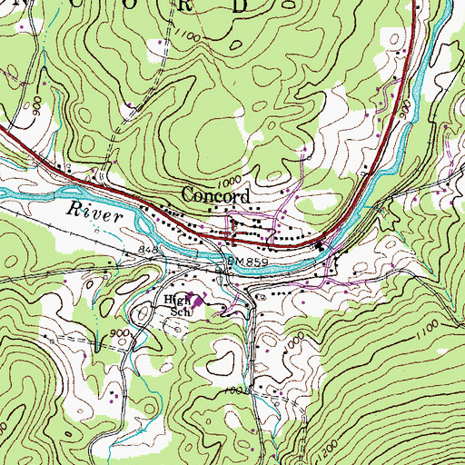 Topographic Map of Concord Post Office, VT