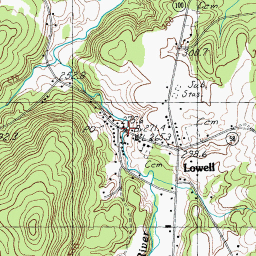 Topographic Map of Lowell Post Office, VT