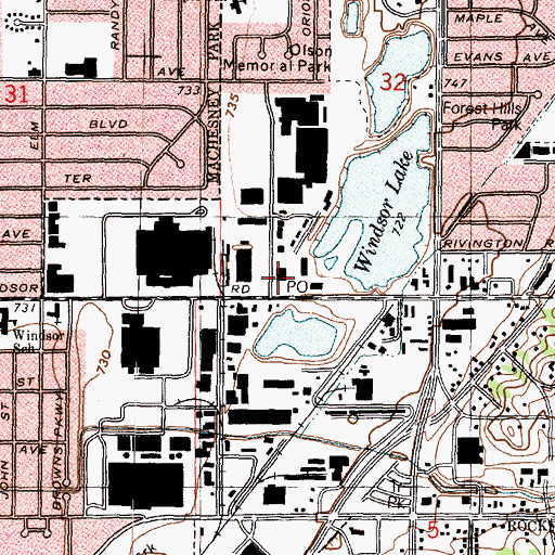 Topographic Map of Loves Park Post Office, IL